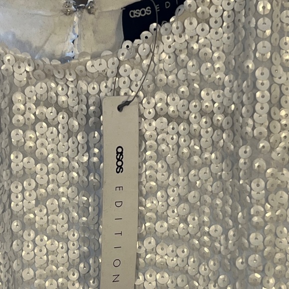 ASOS Édition White Sequin Blouson Sleeve Dress - Picture 3 of 6
